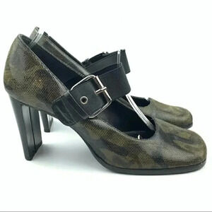 Nina heels size 6.5 leather army green camo 90s